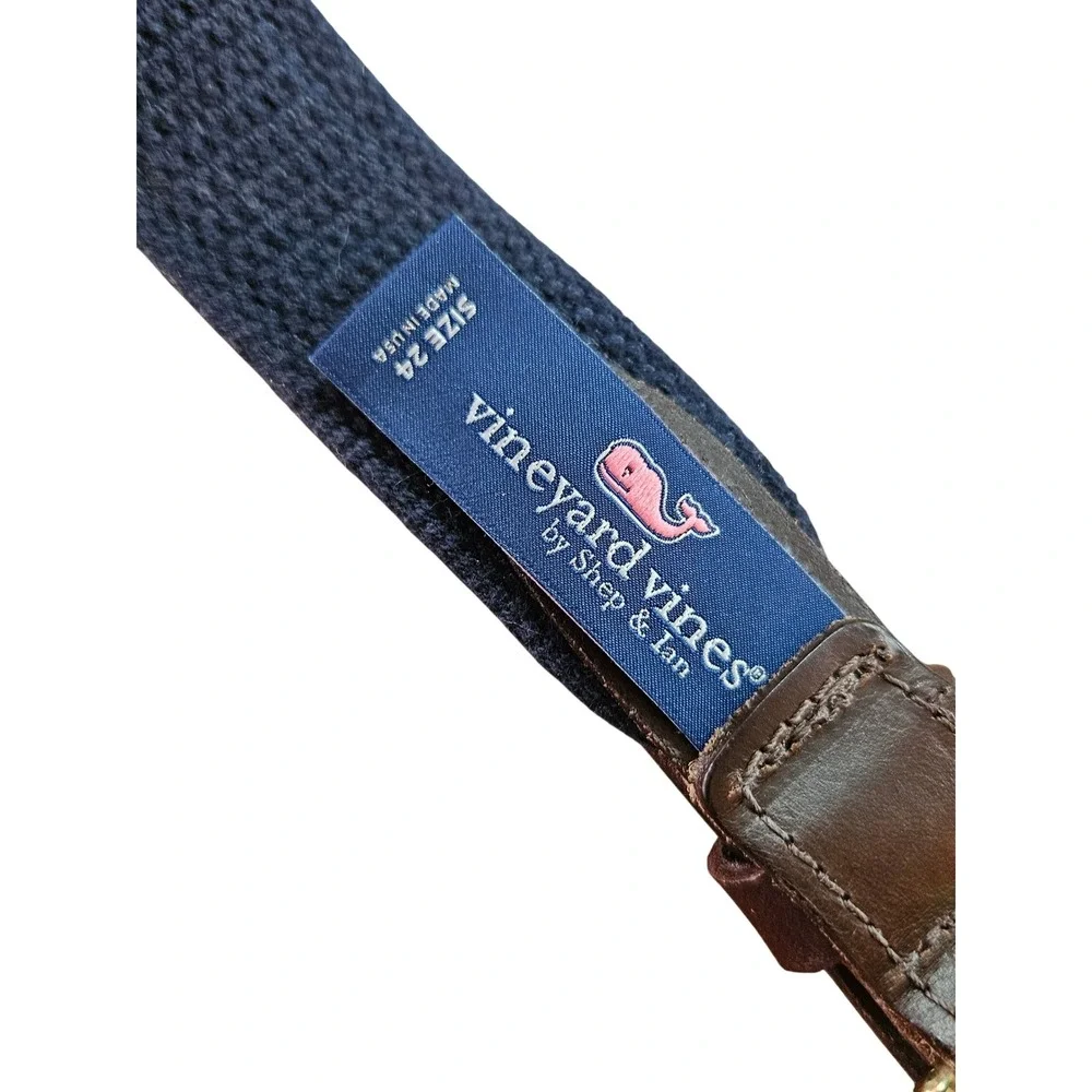 Vineyard Vines Kids Navy Pink Whale Canvas Club Belt Leather Brass Size 24 USA